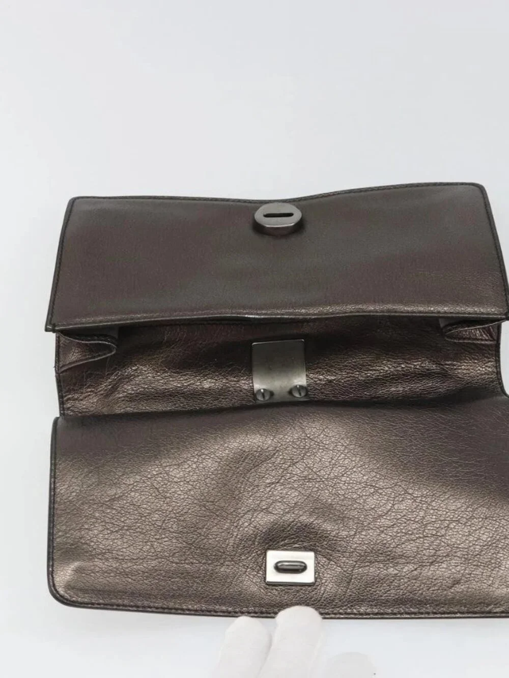 Salvatore Ferragamo Gancini Hand Bag Leather Gray Auth 188730A